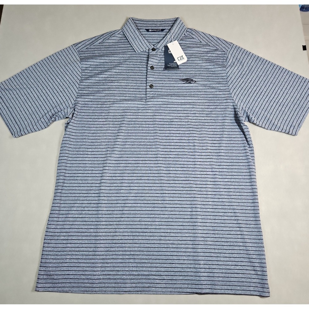 Cutter & Buck Mens Blue Striped Short Sleeve Polo Shirt Size Large Tall NWT